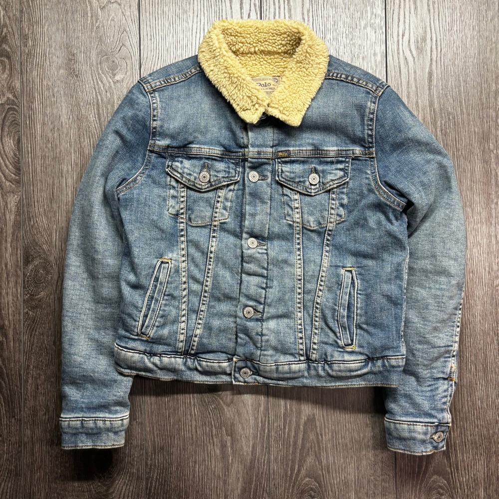 Polo Ralph Lauren Kids Large 12-14 Sherpa Lined Denim Trucker Jacket Blue
